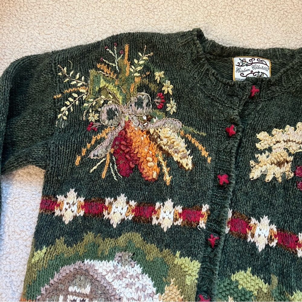Vintage ‘98 Heirloom Collectables Sweater Fall Harvest Cardigan Cottagecore Barn - Picture 5 of 10